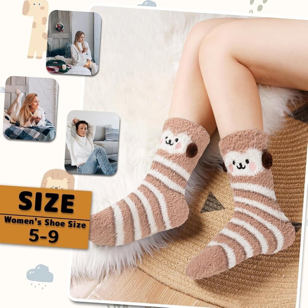 Women's Multi 5 Pairs Fuzzy Socks for Warm Fluffy Cozy Winter Soft Home Slipper - Picture 5 of 7